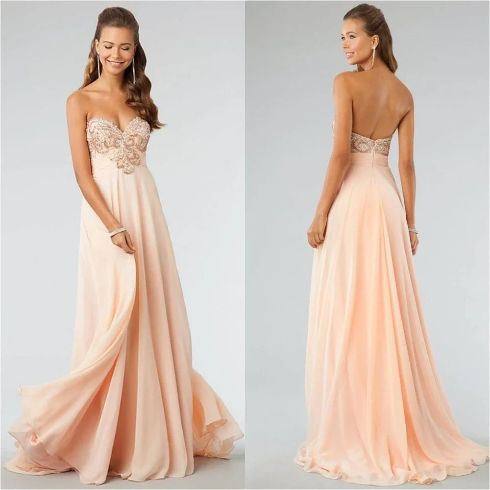 Jovani Peach Jeweled Sweetheart Strapless Gown - Picture 3 of 14